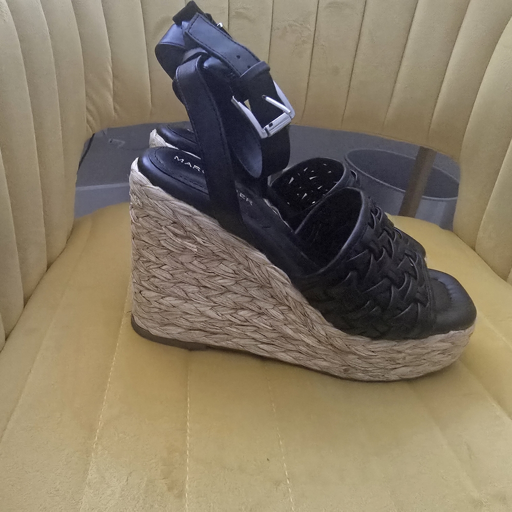 Marc Fisher Black and Tan Woven Wedges